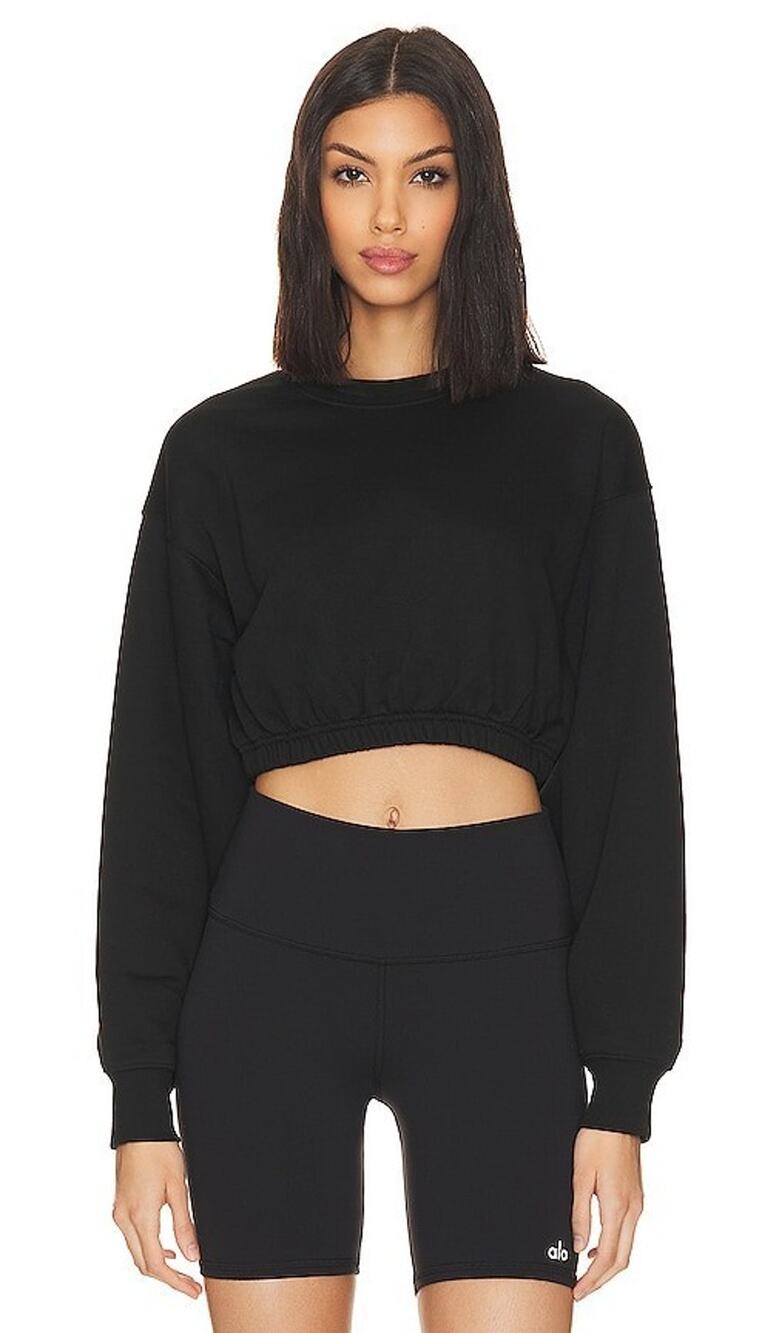 Alo Yoga Devotion Black Cotton Blend Cropped Crewneck Pullover XS
